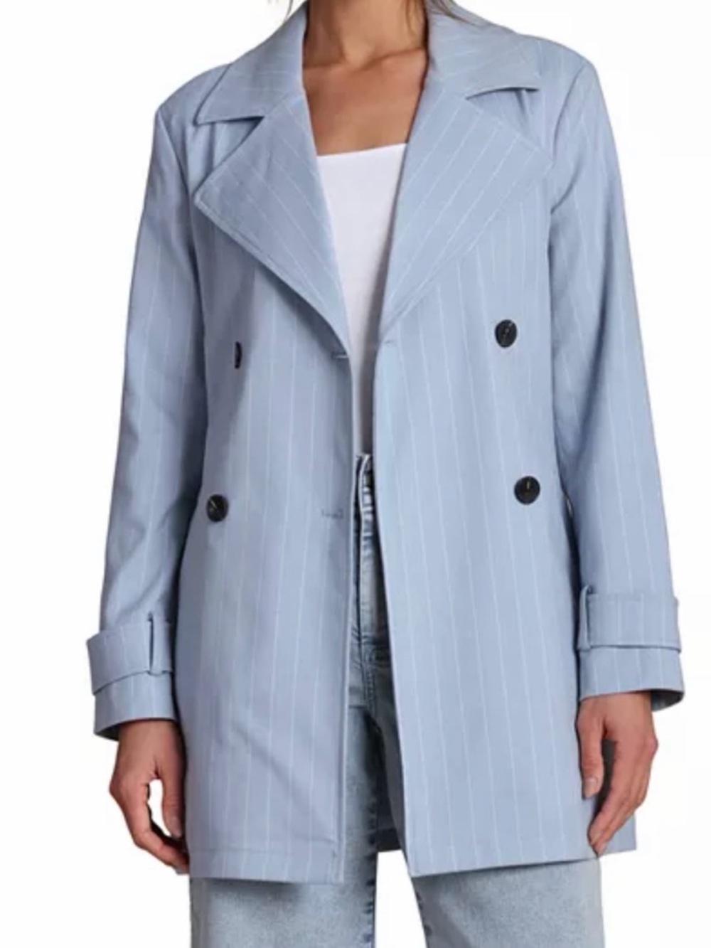 Bagatelle Light Blue Pinstripe Trench Coat-NWT - Picture 2 of 11